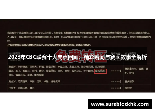 2023年CBC联赛十大亮点回顾：精彩瞬间与赛季故事全解析