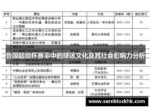 各国超级杯赛事中的球迷文化及其社会影响力分析